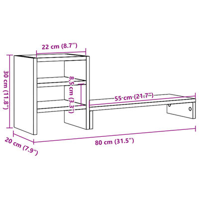 vidaXL Podstawka pod monitor, z organizerem, stare drewno