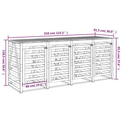 vidaXL Obudowa na 4 kosze na śmieci, szara, lite drewno sosnowe