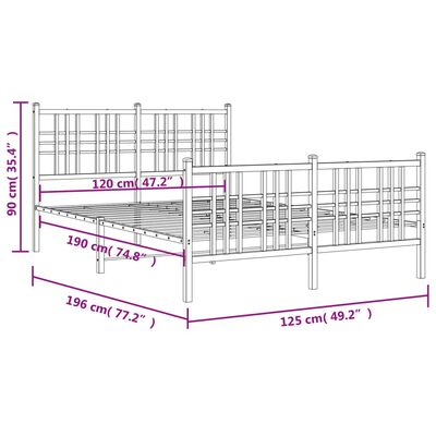 vidaXL Metalowa rama łóżka z wezgłowiem i zanóżkiem, biała, 120x190 cm