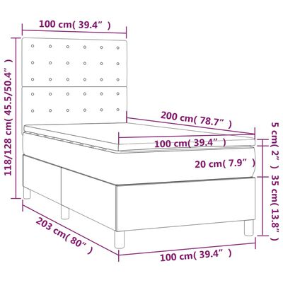 vidaXL Łóżko kontynentalne z materacem, ciemnoszara tkanina 100x200 cm