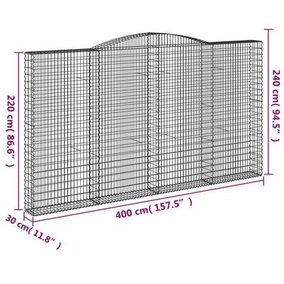 vidaXL Kosze gabionowe, 7 szt, 400x30x220/240 cm, galwanizowane żelazo