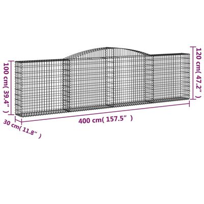 vidaXL Kosze gabionowe, 6 szt, 400x30x100/120 cm, galwanizowane żelazo