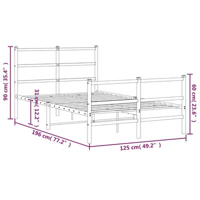 vidaXL Metalowa rama łóżka z wezgłowiem i zanóżkiem, czarna, 120x190cm