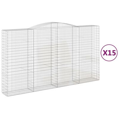 vidaXL Kosze gabionowe, 15 szt, 400x50x220/240cm, galwanizowane żelazo