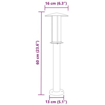 vidaXL Lampa ogrodowa na słupku, srebrna, 60 cm, stal nierdzewna