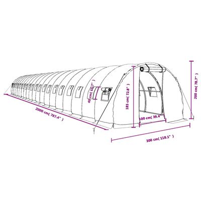 vidaXL Szklarnia ze stalową ramą, biała, 60 m², 20x3x2 m