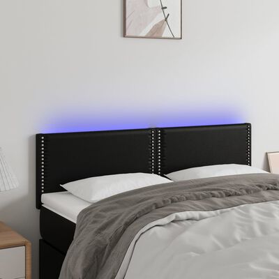 vidaXL Zagłówek do łóżka z LED, czarny, 144x5x78/88 cm, sztuczna skóra