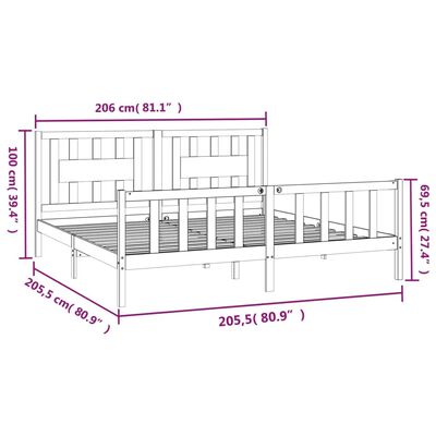 vidaXL Rama łóżka z wezgłowiem, szara, lite drewno sosnowe, 200x200 cm