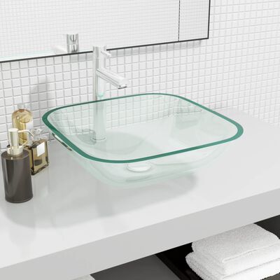 vidaXL Umywalka z bezbarwnego szkła, 42x42x14 cm