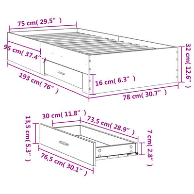 vidaXL Rama łóżka z szufladami, czarna, 200x200 cm