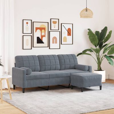 vidaXL 3-osobowa sofa z podnóżkiem, ciemnoszary, 180 cm, aksamit