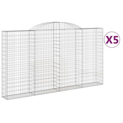 vidaXL Kosze gabionowe, 5 szt, 300x30x160/180 cm, galwanizowane żelazo