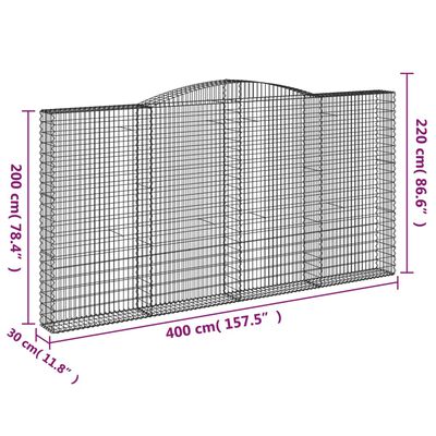 vidaXL Kosze gabionowe, 4 szt, 400x30x200/220 cm, galwanizowane żelazo