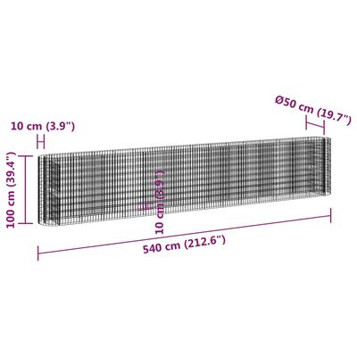 vidaXL Podwyższona donica gabionowa galwanizowane żelazo 540x50x100 cm