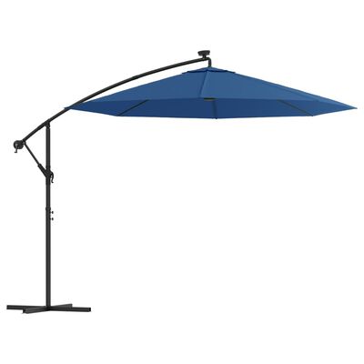 vidaXL Parasol wiszący z LED i stalowym słupkiem, 300 cm, niebieski