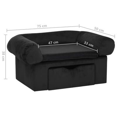 vidaXL Sofa dla psa, z szufladą, czarna, 75x50x38 cm, pluszowa