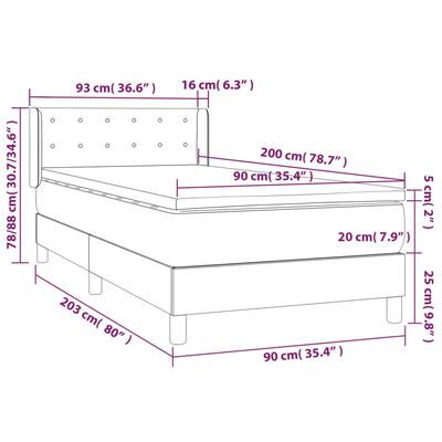 vidaXL Łóżko kontynentalne z materacem, białe, ekoskóra 90x200 cm