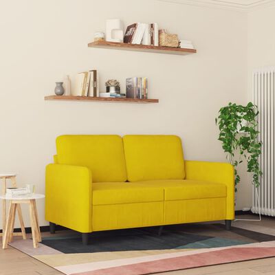 vidaXL Sofa 2-osobowa, żółta, 120 cm, tapicerowana aksamitem