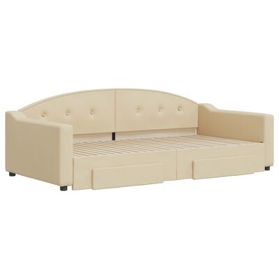 vidaXL Sofa rozsuwana z szufladami, kremowa, 100x200 cm, tkanina