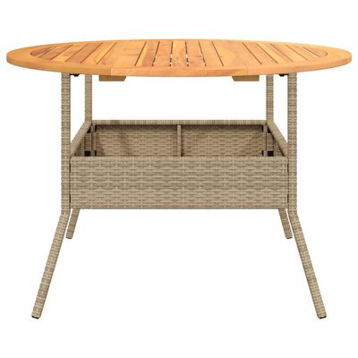 vidaXL Stół ogrodowy z akacjowym blatem, beż, Ø110x71 cm, rattan PE