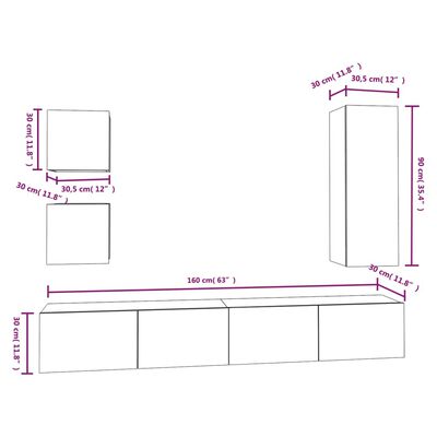 vidaXL 5-częściowy zestaw szafek telewizyjnych, biały