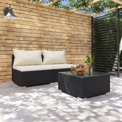 vidaXL 3-cz. zestaw wypoczynkowy do ogrodu, poduszki, czarny rattan PE