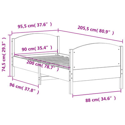 vidaXL Rama łóżka bez materaca, biała, 90x200 cm, lite drewno sosnowe