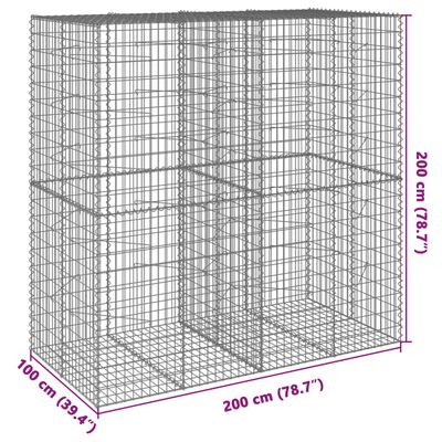 vidaXL Kosz gabionowy z pokrywą, 200x100x200 cm, galwanizowane żelazo