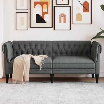 vidaXL Sofa Chesterfield, dwuosobowa, ciemnoszara, obita tkaniną