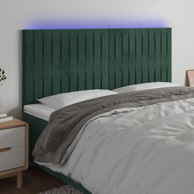 vidaXL Zagłówek do łóżka z LED, ciemnozielony, 180x5x118/128 cm