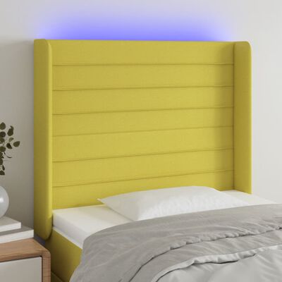 vidaXL Zagłówek do łóżka z LED, zielony, 83x16x118/128 cm, tkanina