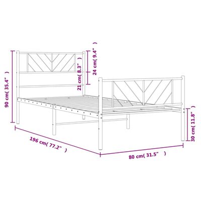 vidaXL Metalowa rama łóżka z wezgłowiem i zanóżkiem, biała, 75x190 cm