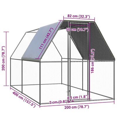 vidaXL Klatka dla kurcząt, 2x4x2 m, stal galwanizowana