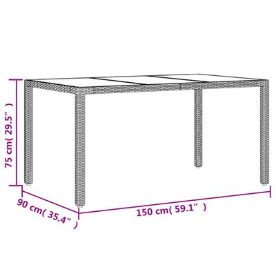 vidaXL Stół ogrodowy ze szklanym blatem, brąz, 150x90x75cm, polirattan