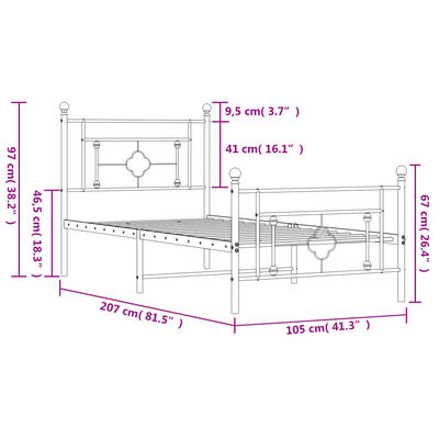 vidaXL Metalowa rama łóżka z wezgłowiem i zanóżkiem, biała, 100x200 cm