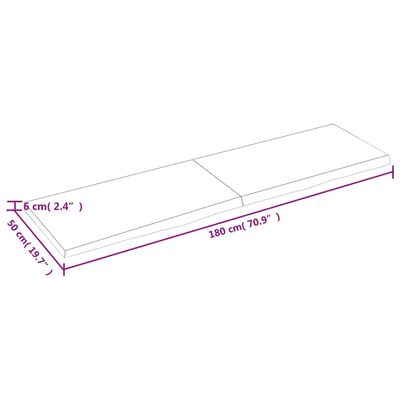 vidaXL Blat stołu, 180x50x(2-6) cm, surowe lite drewno dębowe