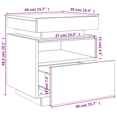 vidaXL Szafka nocna z oświetleniem LED, czarna, 40x39x48,5 cm