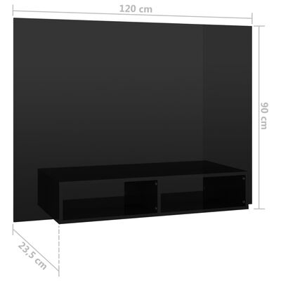 vidaXL Wisząca szafka pod TV, czarna, wysoki połysk, 120x23,5x90 cm