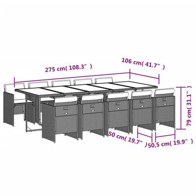 vidaXL 11-cz. zestaw mebli do ogrodu z poduszkami jasnoszary rattan PE