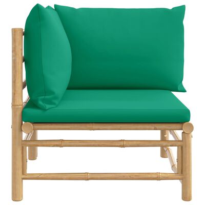 vidaXL Narożna sofa ogrodowa z zielonymi poduszkami, bambusowa