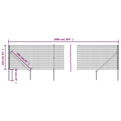 vidaXL Ogrodzenie z siatki, z kotwami, zielone, 1,1x10 m