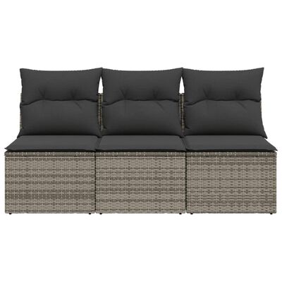 vidaXL 3-osobowa sofa ogrodowa z poduszkami, szara, polirattan