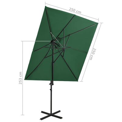 vidaXL Parasol wiszący z podwójną czaszą, 250x250 cm, zielony