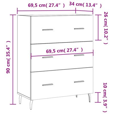 vidaXL Szafka, czarna, 69,5x34x90 cm, materiał drewnopochodny