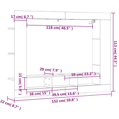 vidaXL Szafka pod TV, czarna, 152x22x113 cm, materiał drewnopochodny