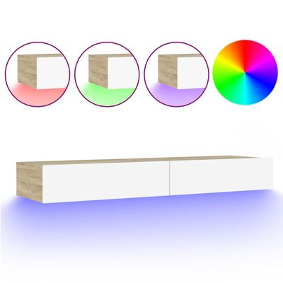 vidaXL Szafka pod TV z LED, biel i dąb sonoma, 120x35x15,5 cm