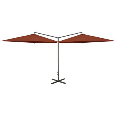 vidaXL Podwójny parasol ogrodowy, stalowy słupek, terakota, 600 cm