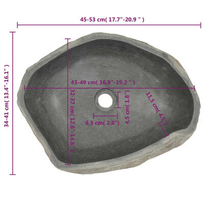 vidaXL Umywalka z kamienia rzecznego, owalna, (45-53)x(34-41) cm
