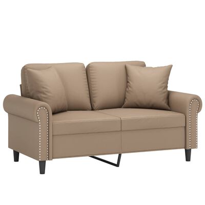 vidaXL 2-osobowa sofa z poduszkami, cappuccino, 120 cm, sztuczna skóra