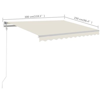 vidaXL Automatycznie zwijana markiza z słupkami, 3x2,5 m, kremowa